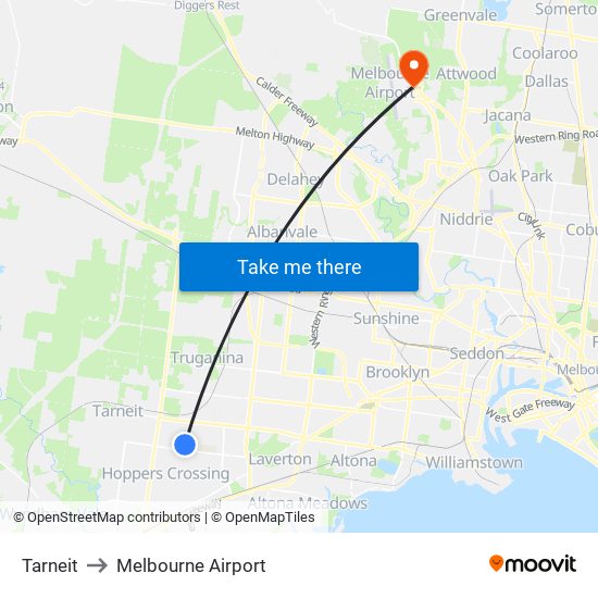 Tarneit to Melbourne Airport map