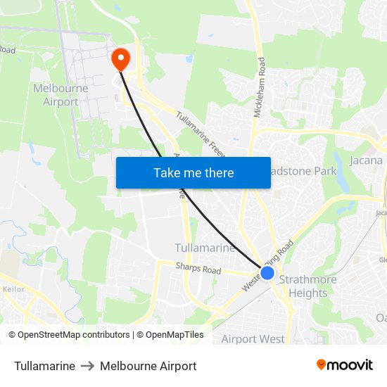 Tullamarine to Melbourne Airport map