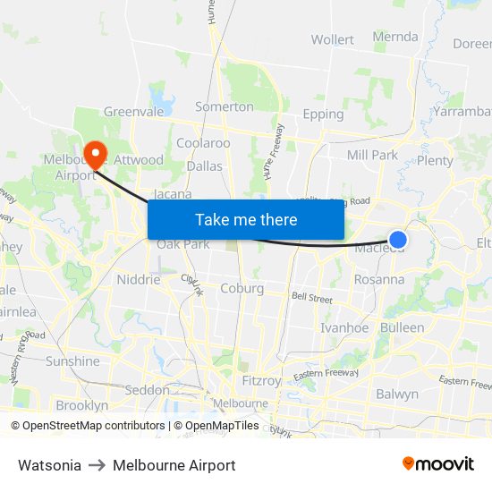 Watsonia to Melbourne Airport map