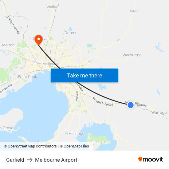 Garfield to Melbourne Airport map