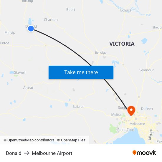 Donald to Melbourne Airport map