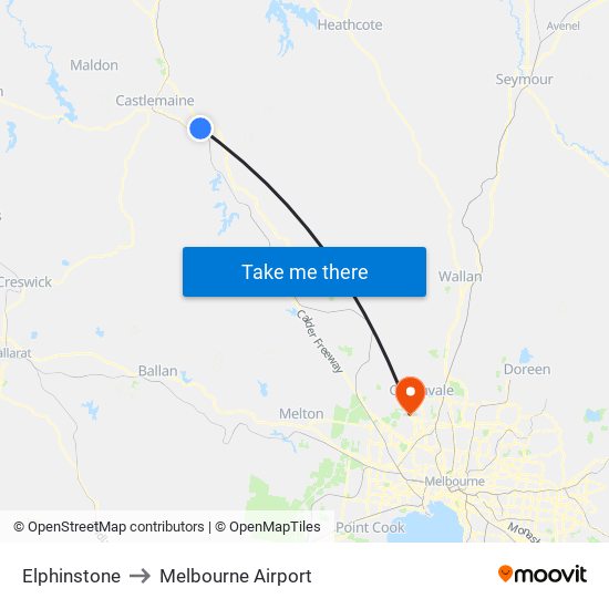 Elphinstone to Melbourne Airport map