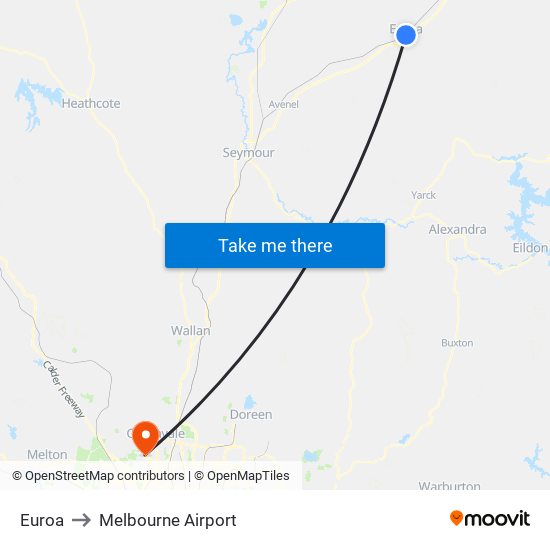 Euroa to Melbourne Airport map