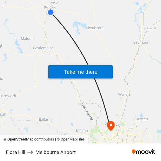 Flora Hill to Melbourne Airport map