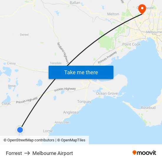 Forrest to Melbourne Airport map