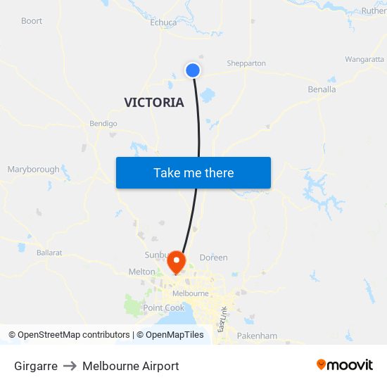 Girgarre to Melbourne Airport map