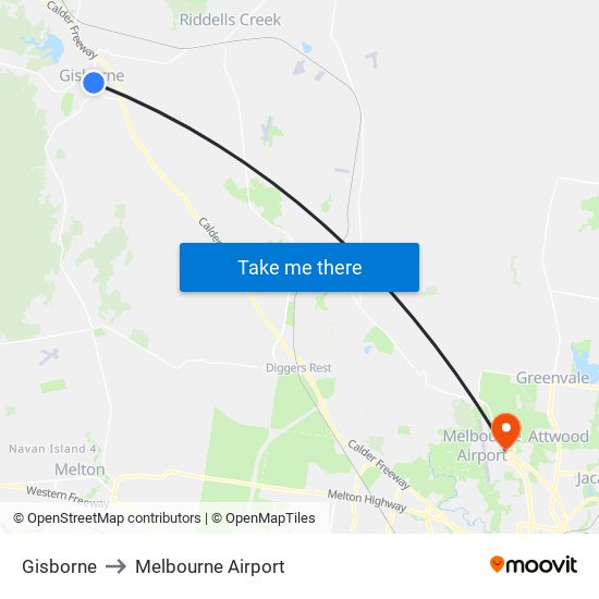 Gisborne to Melbourne Airport map