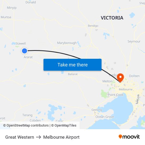 Great Western to Melbourne Airport map