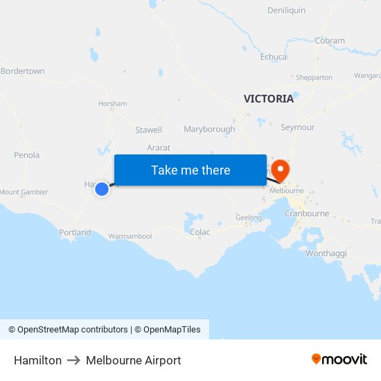 Hamilton to Melbourne Airport map