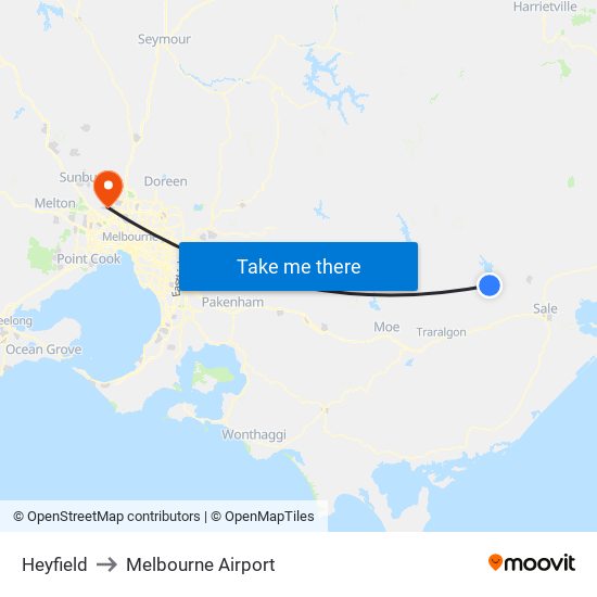 Heyfield to Melbourne Airport map