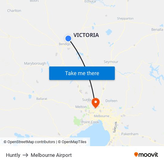 Huntly to Melbourne Airport map