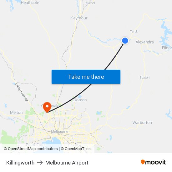 Killingworth to Melbourne Airport map