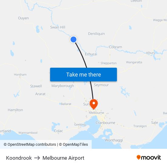 Koondrook to Melbourne Airport map