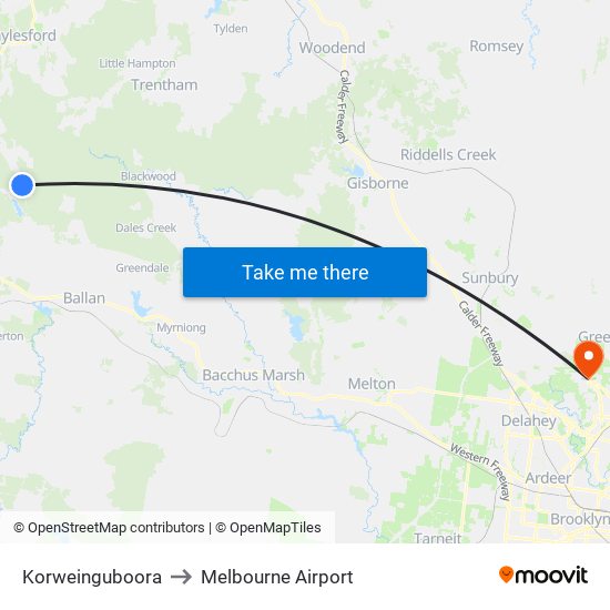 Korweinguboora to Melbourne Airport map