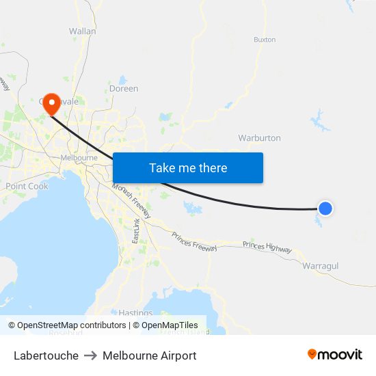 Labertouche to Melbourne Airport map