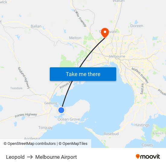 Leopold to Melbourne Airport map