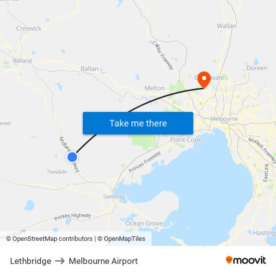 Lethbridge to Melbourne Airport map