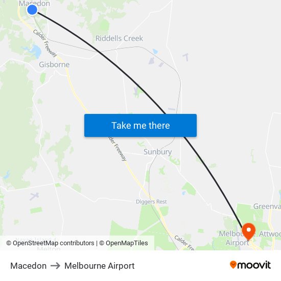 Macedon to Melbourne Airport map