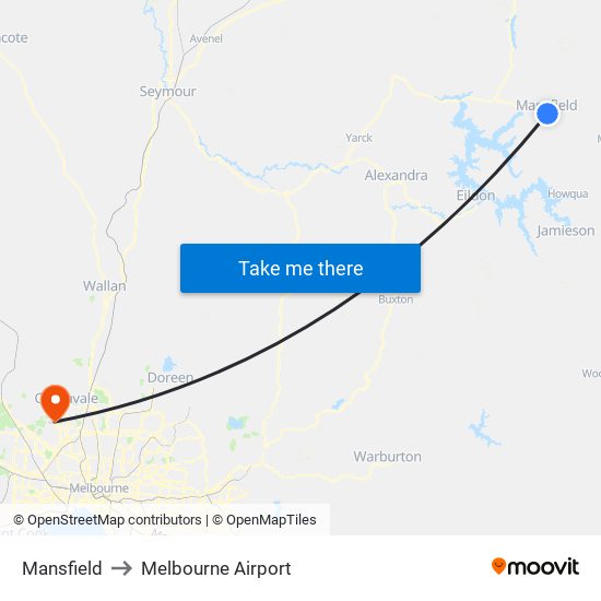 Mansfield to Melbourne Airport map