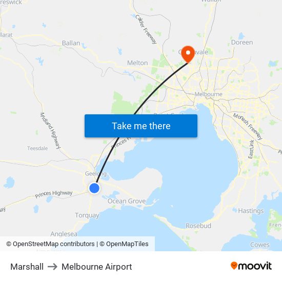 Marshall to Melbourne Airport map