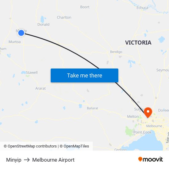 Minyip to Melbourne Airport map
