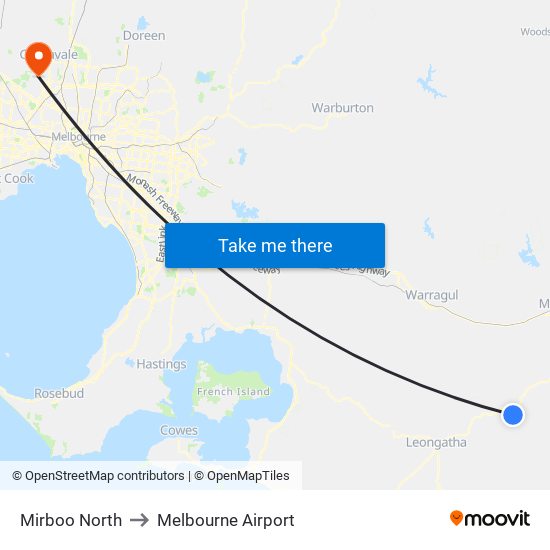 Mirboo North to Melbourne Airport map