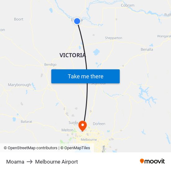 Moama to Melbourne Airport map