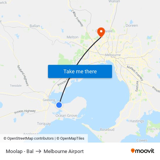 Moolap - Bal to Melbourne Airport map