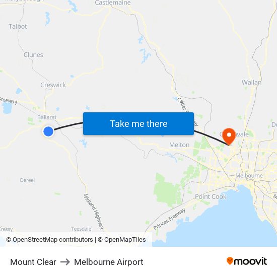 Mount Clear to Melbourne Airport map