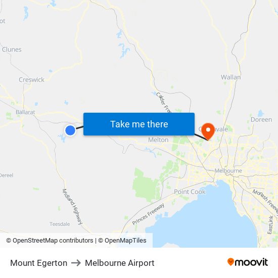 Mount Egerton to Melbourne Airport map