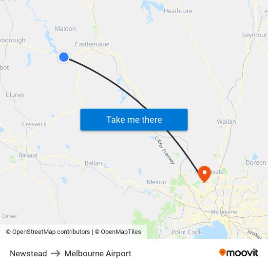 Newstead to Melbourne Airport map