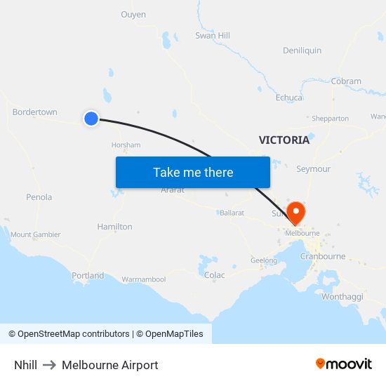 Nhill to Melbourne Airport map