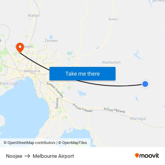 Noojee to Melbourne Airport map