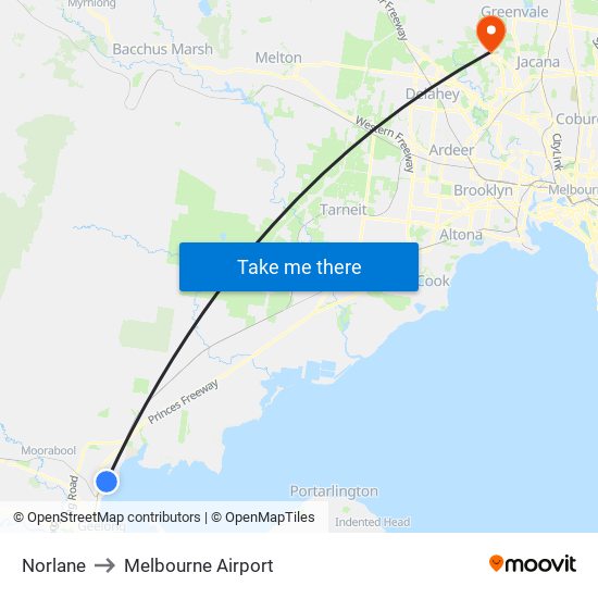 Norlane to Melbourne Airport map