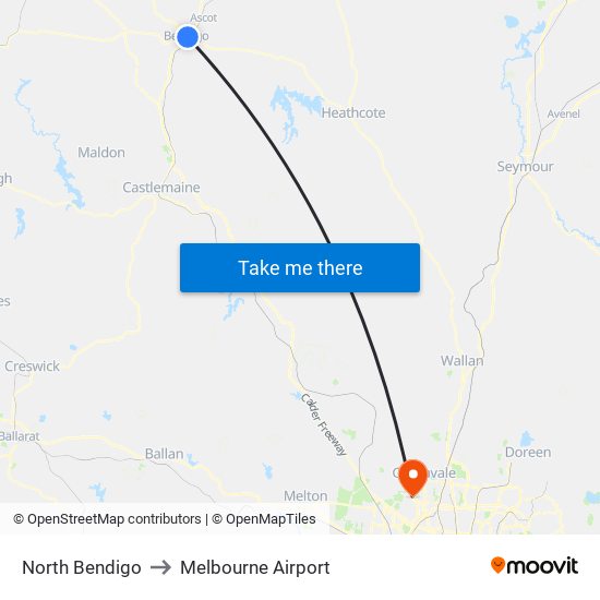 North Bendigo to Melbourne Airport map