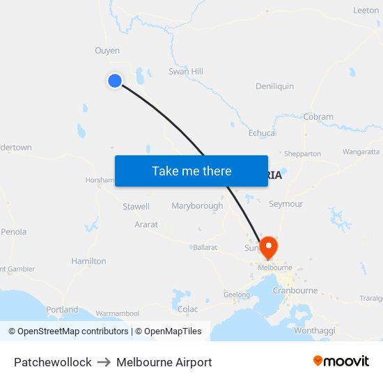 Patchewollock to Melbourne Airport map