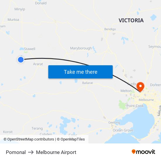 Pomonal to Melbourne Airport map