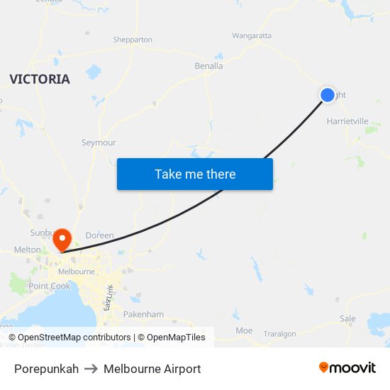 Porepunkah to Melbourne Airport map