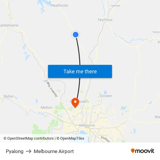 Pyalong to Melbourne Airport map