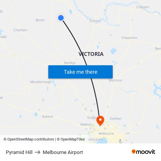 Pyramid Hill to Melbourne Airport map