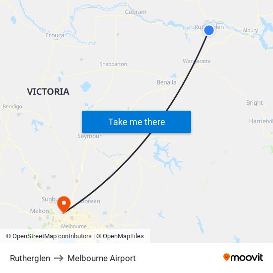 Rutherglen to Melbourne Airport map