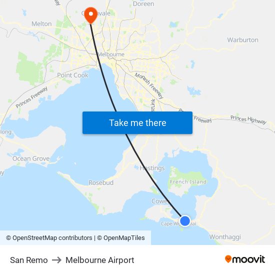 San Remo to Melbourne Airport map