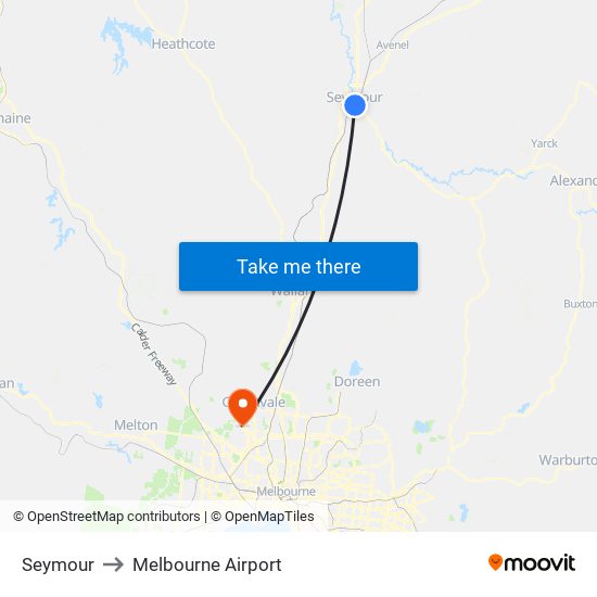 Seymour to Melbourne Airport map