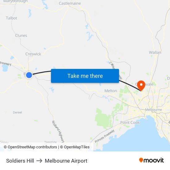 Soldiers Hill to Melbourne Airport map