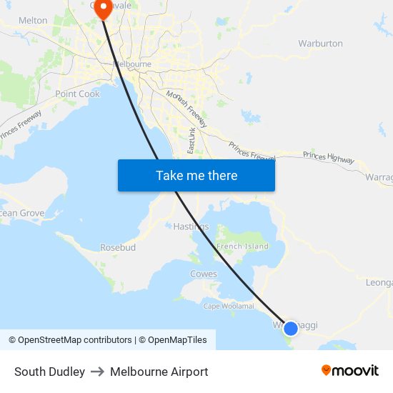 South Dudley to Melbourne Airport map