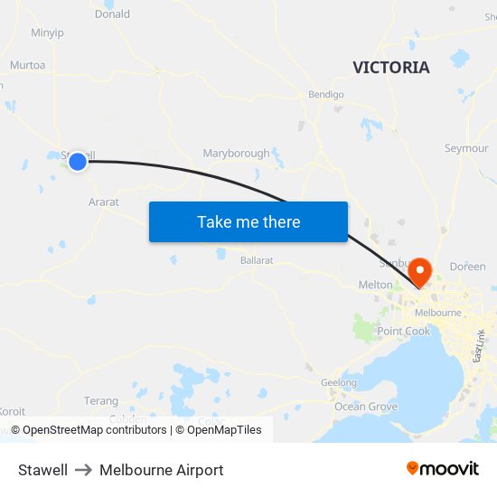 Stawell to Melbourne Airport map