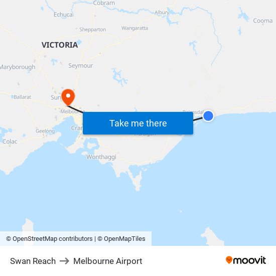 Swan Reach to Melbourne Airport map