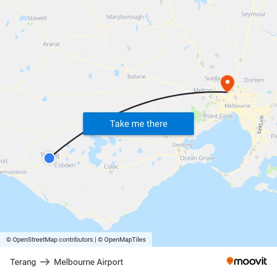 Terang to Melbourne Airport map