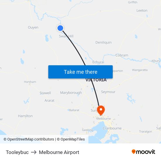 Tooleybuc to Melbourne Airport map