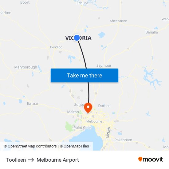 Toolleen to Melbourne Airport map